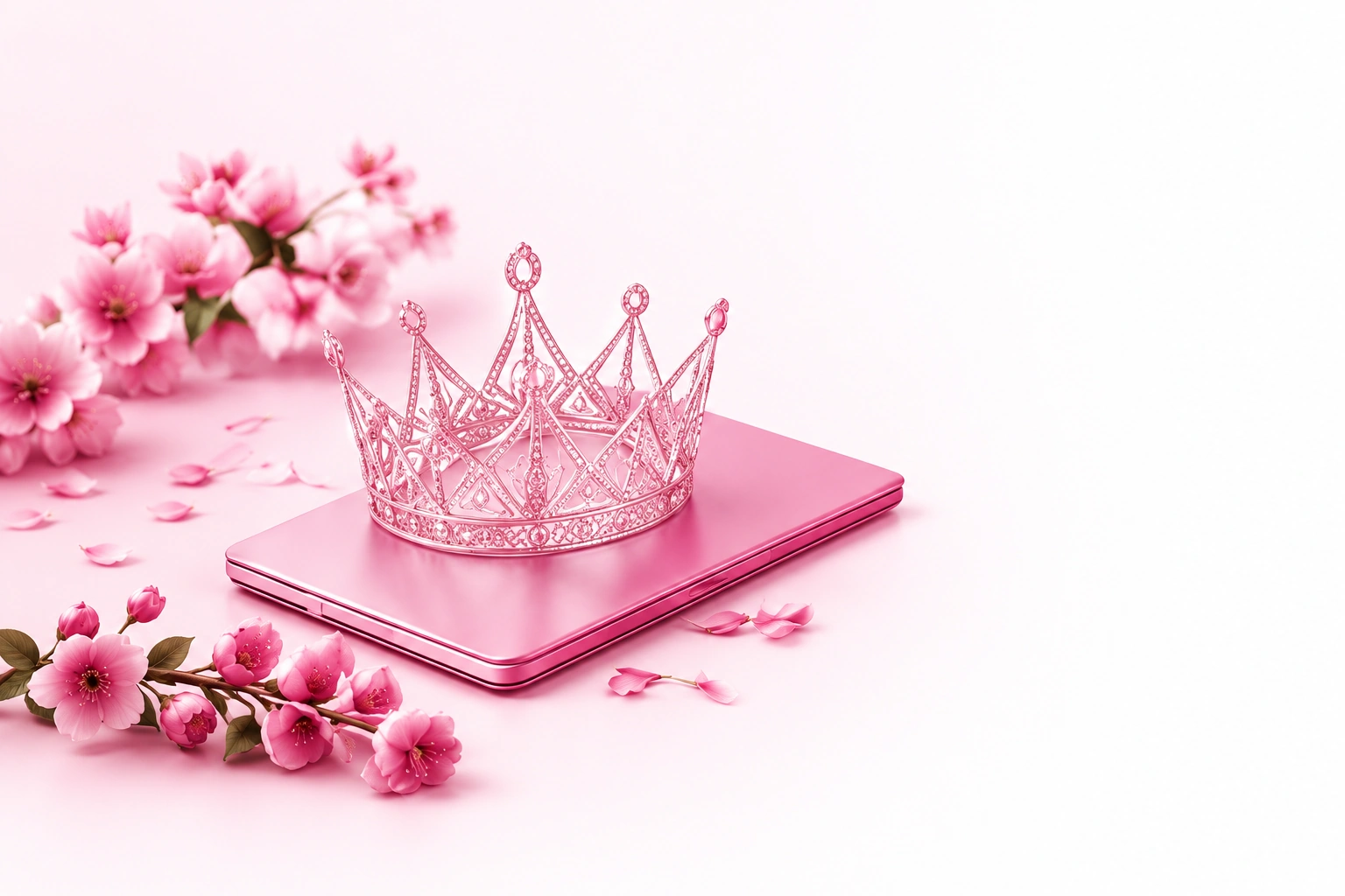 Coroa sobre um notebook rosa