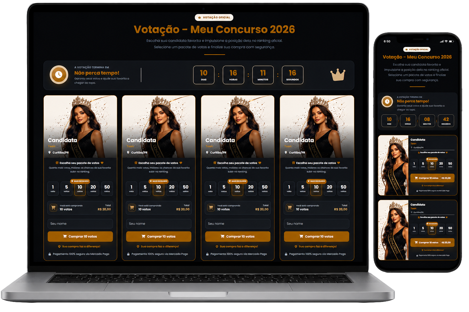 Votação online Liga Miss no computador e celular